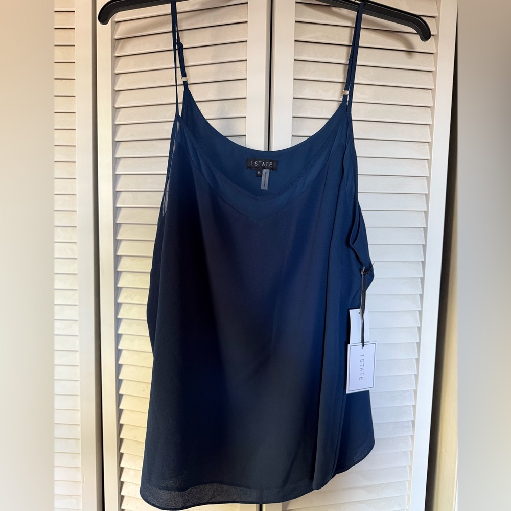 1. State Deep Blue V-Neck Cami Blouse